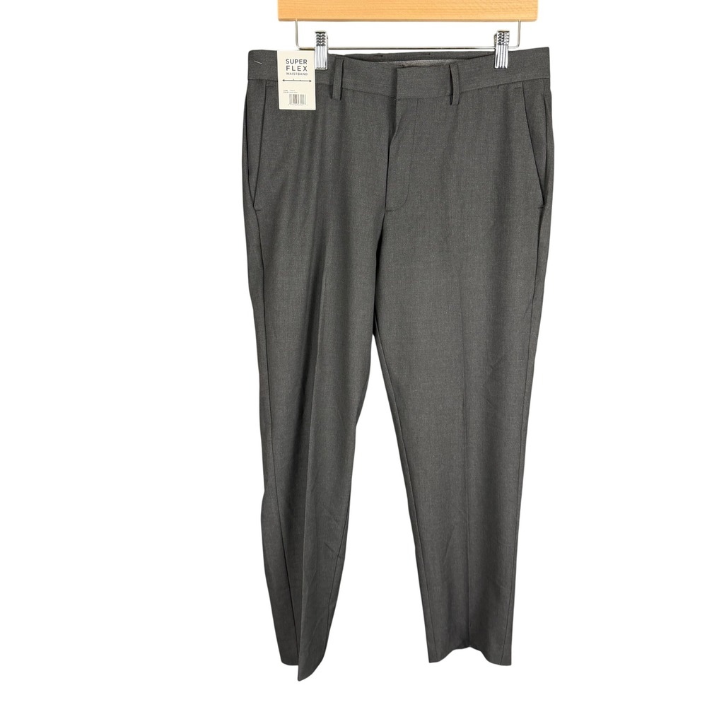 Haggar Mens Dark Grey Super Flex Waistband Dress Pants 32x29 Flat Front